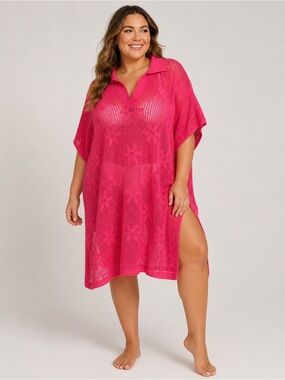 BloomChic Pink Crochet Beach Cover Up Swim Cover-Up | Size 22-24